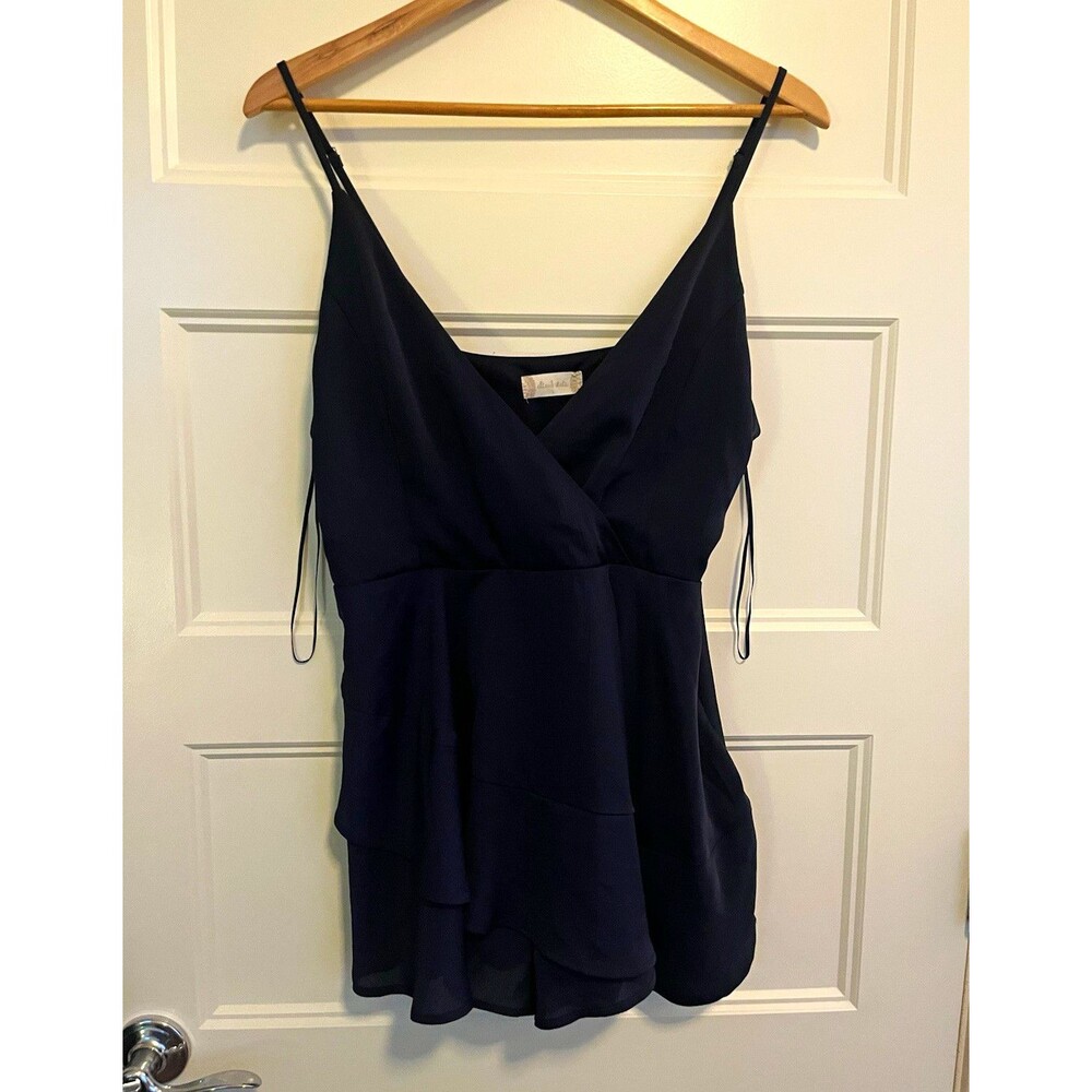 Altar'd State Black Solid V-Neck Sleeveless Romper Adjustable Straps Size Large